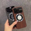 Magnetic Wood Phone Case for Iphone 16 15 14 13 12 11 Pro Max Wooden Large Lens Window Anti Fall Protect Back Cover