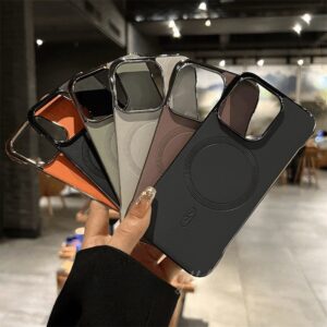 Electroplate Frameless Magnetic Leather Mobile Phone case for iPhone 13 14 15 16 Pro Max 17 Air Hard Ultrathin Cover