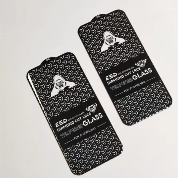 Black King Kong Diamond Cut Lace Glass Screen Protect for iPhone 16 Pro Max 15 14 13 12 11 Anti Static Glass Protect