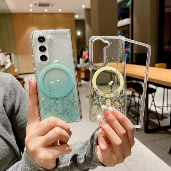 New Arrival Glitter Transparent PC Resin Magnetic Phone Cases for Samsung Z Fold6 Fold5 Fold4 Fold 3 Epoxy Back Cover