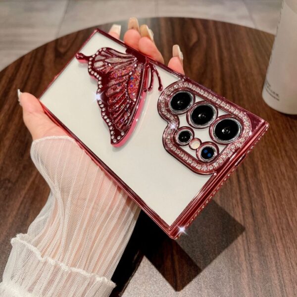 Luxury Fashion Glitter butterfly Diamond Lens Protect Phone case for iPhone 16 Pro Max Back Cover for Samsung S24 ultra