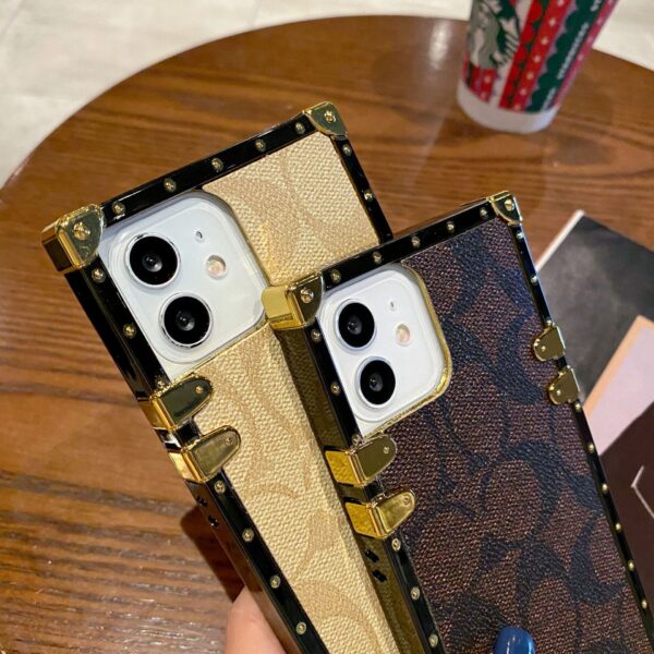 Trendy mobile phone case square catwalk electroplating soft shell leather suitable for iPhone