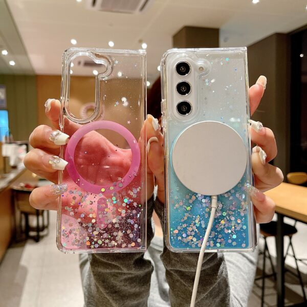 New Arrival Glitter Transparent PC Resin Magnetic Phone Cases for Samsung Z Fold6 Fold5 Fold4 Fold 3 Epoxy Back Cover