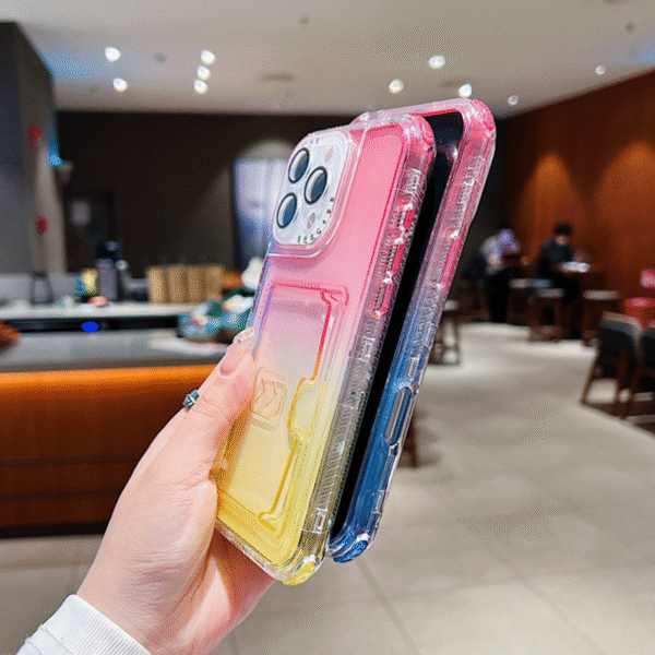 New Gradual Colours 3 in 1 Card Slot Transparent Phone case for iPhone  clear TPU PC Protect Back Cover
