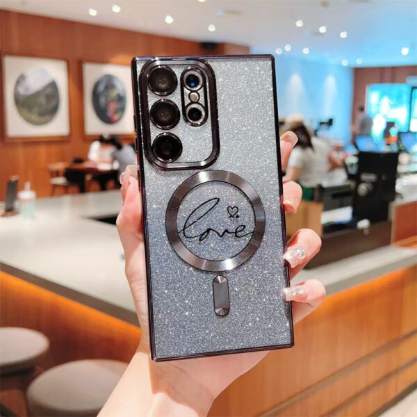 Luxury Electroplate Glitter Magnetic Mobile Phone case for Samsung S25 ultra S24 Plus S23 S22 Shockproof Soft TPU Back Cover