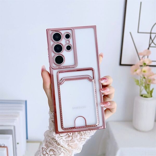 Electroplate Card Slot Transparent Phone Case for Samsung Galaxy S24 ultra S23