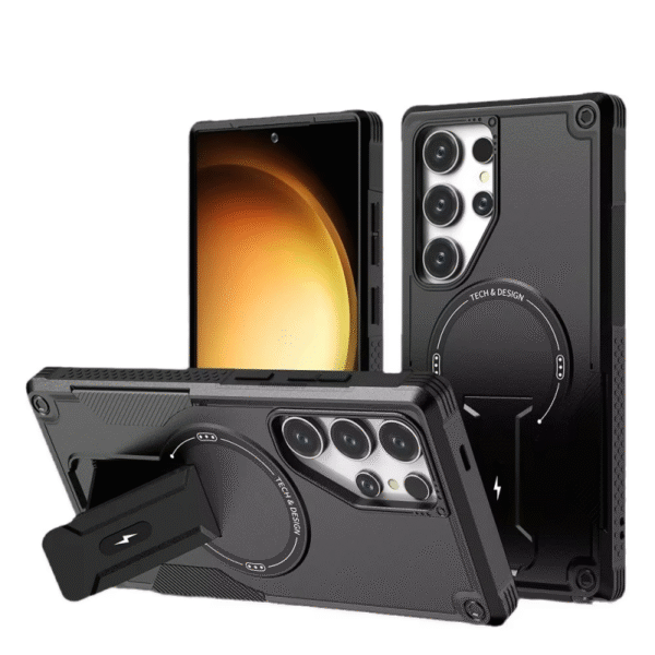 H6e6244bb1fd9426c8d1ba4d75b7dd247T Armored TPU PC Mobile Phone Cases for Samsung Magnetic Design case Shockproof Coque Display Stand Shell