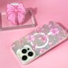 Frosted Print Bowknot Holder Magnetic Mobile Phone Case for iPhone 15 14 13 12 Pro Max Hard PC Girls Protect Back Cover