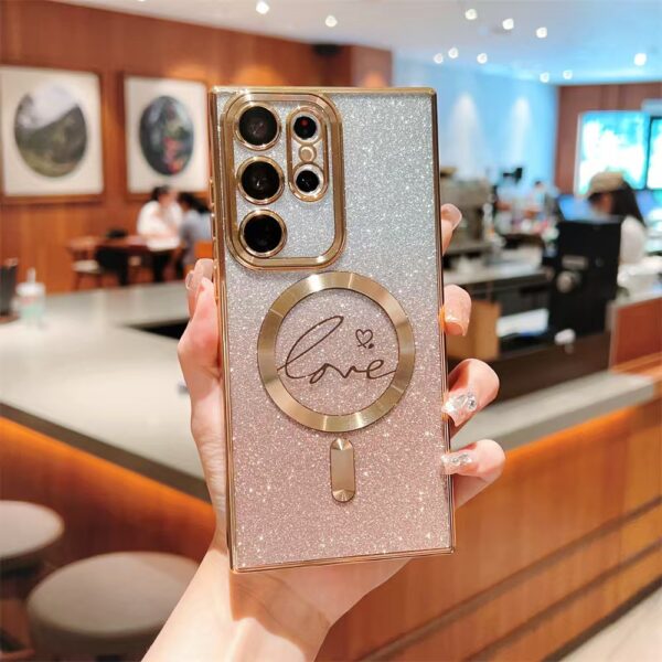 Luxury Electroplate Glitter Magnetic Mobile Phone case for Samsung S25 ultra S24 Plus S23 S22 Shockproof Soft TPU Back Cover