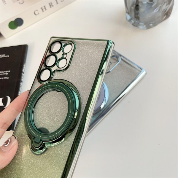 Luxury Electroplate Glitter Transparent Magnetic Holder Phone case for Samsung S25 ultra S24 S23plus