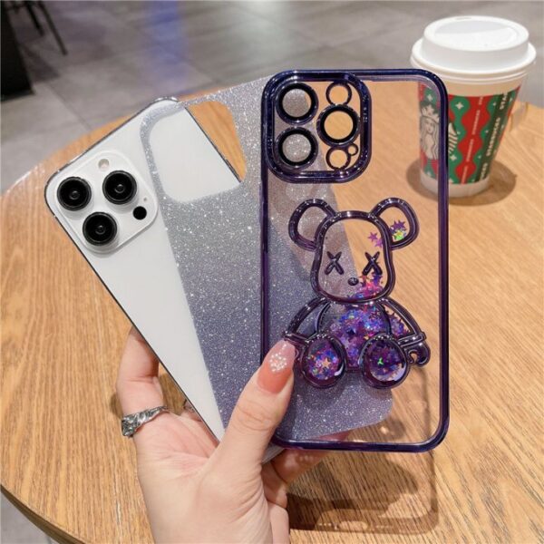 H74f866356b994a46a2256914cc4ba712k Fashion Electroplate Quick Sand Glitter Bear Mobile Phone Case for iPhone 16 15 14 13 12 11 Pro Max XS XR Protect Back Cover
