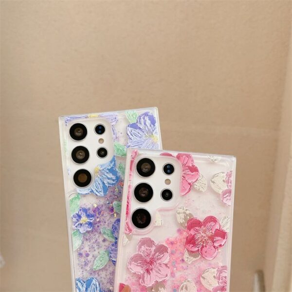 Fashion Luminous Quick Sand Oil Painting Flower Mobile Phone Case Cover for Samsung S24 S23 ultra S22 S21 Note20 A13 A32 A50 A51
