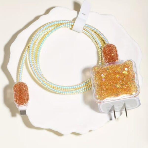 H7b5962297a5143a9a3ed094711f2ae057 Fashion Glitter US Standard Two Pins Charger Protectors Cover for iphone , 20w Fast Shockproof Charger Protector Plug and Cabl