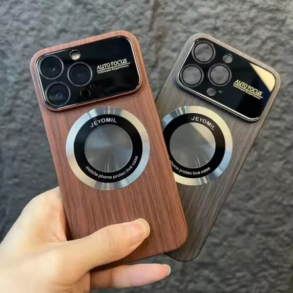 Magnetic Wood Phone Case for Iphone 16 15 14 13 12 11 Pro Max Wooden Large Lens Window Anti Fall Protect Back Cover