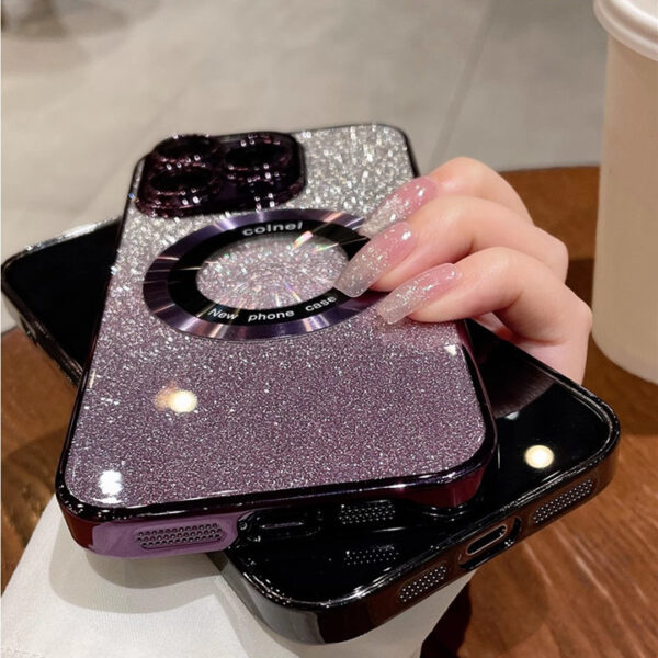 CD Electroplate Magnetic Gradual Glitter Mobile Phone Case for iphone 16E 15 14 13 12 11 Pro Max Charging TPU Protect Back Cover
