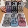 H8253c01937e142bf87b6cb311905714dT Fashion Electroplate Quick Sand Glitter Bear Mobile Phone Case for iPhone 16 15 14 13 12 11 Pro Max XS XR Protect Back Cover