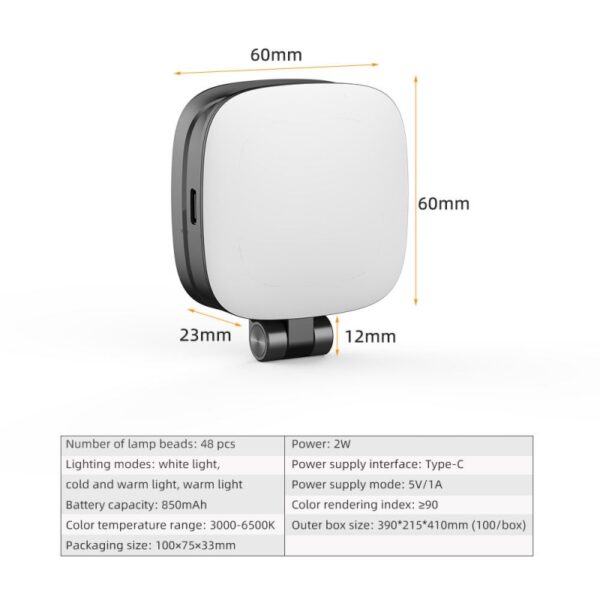 H86404b88e0364da3b4cb7738d82aaa8di Universal Portable Mini Folding Fill Lighting LED, Live Video Magnetic Selfie Light Mirror, Mobile Phone Pocket Light Holder