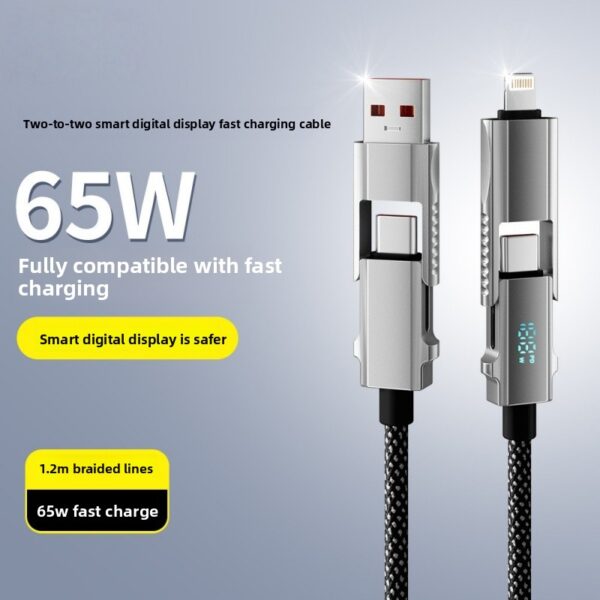 65W Smart Digital 4 in 1 Super Fast Charging Data Cable
