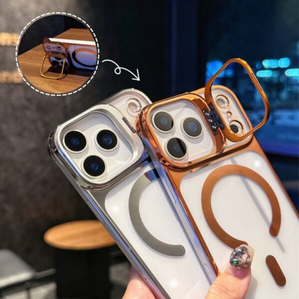 H8b89df146d5f4320b0182d94267d148aQ Fashion Electroplate Frameless Ultrathin Hard PC Magnetic Phone case for iPhone 17 Promax 16 15 14pro 13 clear Holder Back Cover