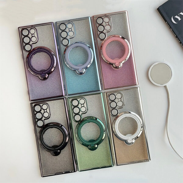 Luxury Electroplate Glitter Transparent Magnetic Holder Phone case for Samsung S25 ultra S24 S23plus