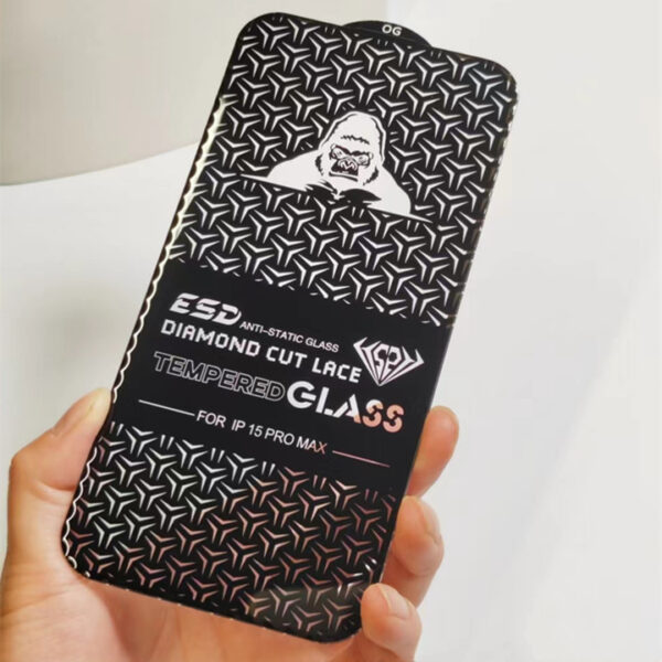 Black King Kong Diamond Cut Lace Glass Screen Protect for iPhone 16 Pro Max 15 14 13 12 11 Anti Static Glass Protect