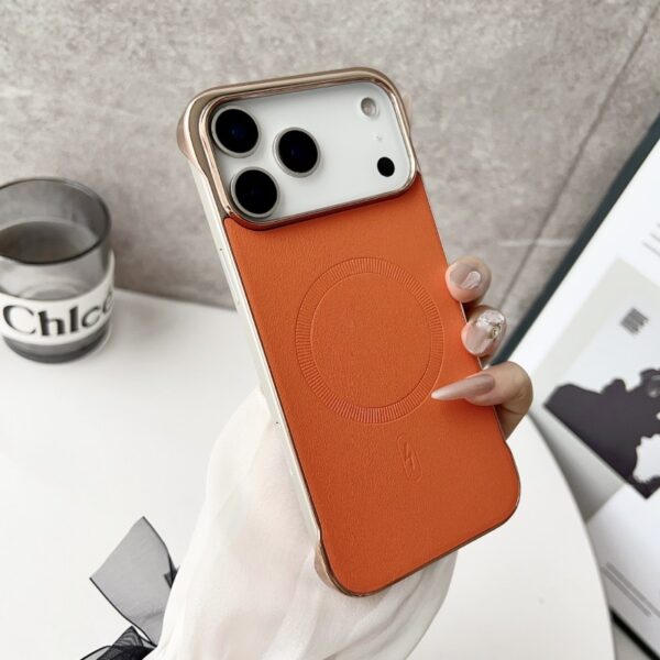 Electroplate Frameless Magnetic Leather Mobile Phone case for iPhone 13 14 15 16 Pro Max 17 Air Hard Ultrathin Cover