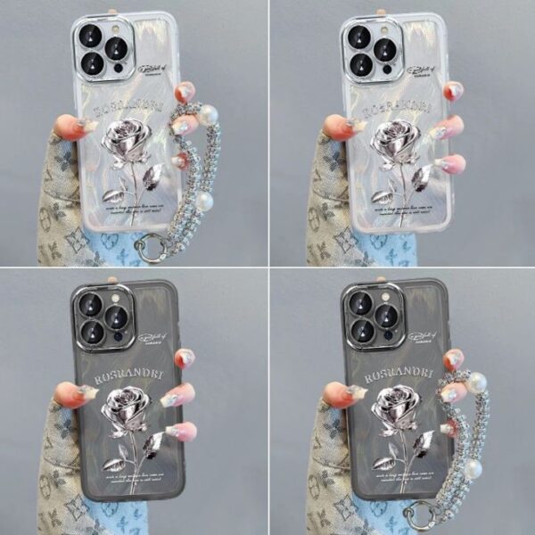 Lens Protect Cover With Chain Camlet Rose Flower Phone Case Cover for iPhone 7 8 Plus XS XR 11 12 13 14 15 16 Pro Max