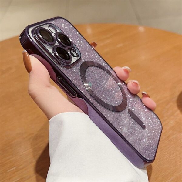 Electroplate Magnetic Phone Case Glitter Shockproof Back Cover With Lens Film Protect