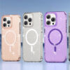 High Quality Magnetic Charging Transparent Glitter Phone Case for iPhone Cover for Samsung Galaxy
