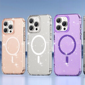 High Quality Magnetic Charging Transparent Glitter Phone Case for iPhone Cover for Samsung Galaxy