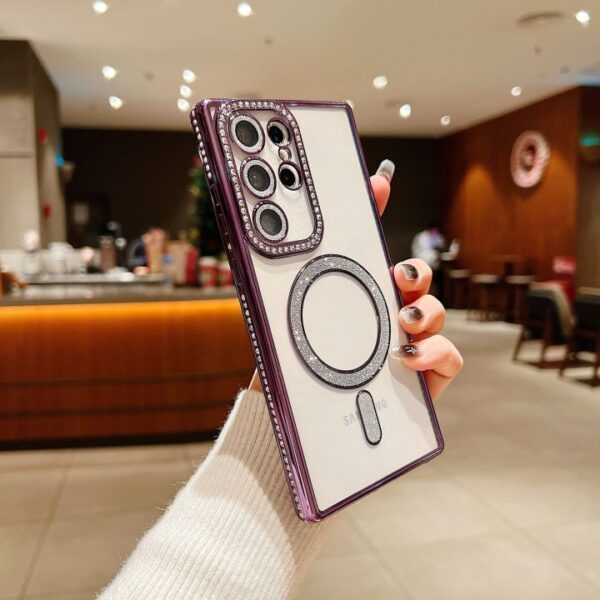 Luxury Side Diamond Crystal Glitter Ring Magnetic Mobile Phone Case for Samsung Galaxy S24 ultra S23 S22