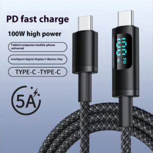 Hac97b430f7f5440d999eb503e7e2ceca0 5A Nylon LED Digital Display PD Fast Charging 100W Type C Data Cable 1M Mobile Phone Tablet Computer USB Cable