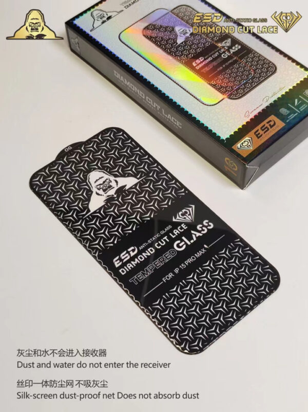 Black King Kong Diamond Cut Lace Glass Screen Protect for iPhone 16 Pro Max 15 14 13 12 11 Anti Static Glass Protect