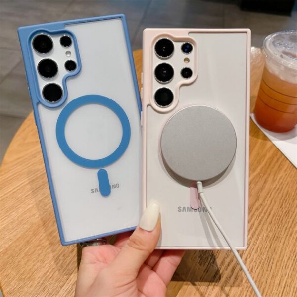 Simple TPU PC Magnetic Transparent Clear Mobile Phone Case for Samsung Galaxy S24 ultra S23 S22 Plus