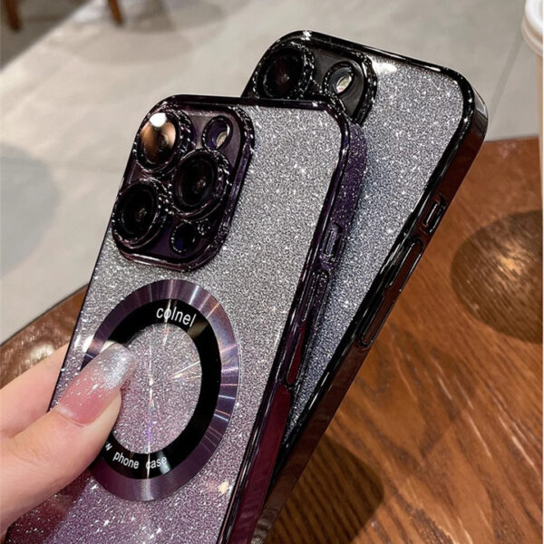 CD Electroplate Magnetic Gradual Glitter Mobile Phone Case for iphone 16E 15 14 13 12 11 Pro Max Charging TPU Protect Back Cover