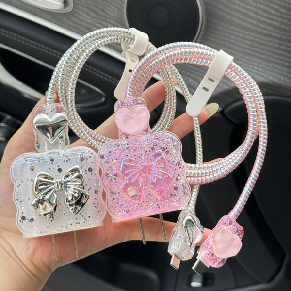 Hb7482a23ed61417a80c15be215bf25abY Luxury Glitter 3d US Standard , Two Pins Charger Protectors Cover for iphone 20w Fast Shockproof Charger Protector Plug and Cable