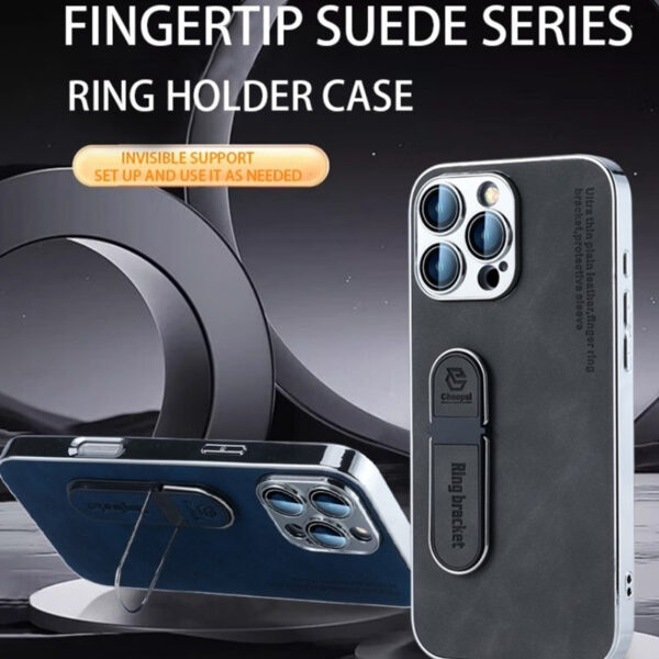 Electroplate Bumper Leather Holder Bracket Mobile Phone case for iPhone 11 Pro Max 12 13 14 15 16 Plus Anti Fall Cover