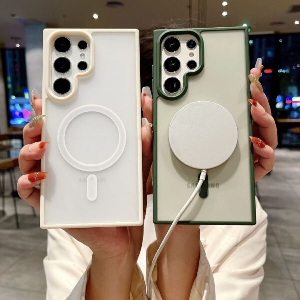 Matte Magnetic Charging Mobile Phone Case for Samsung Galaxy S25 S24 Plus S23 ultra S22 S21 Shock Proof TPU PC Cover