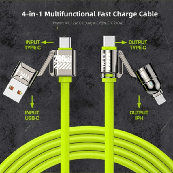 Hc551e3dfdd324beea2c3665e472ebd2fh 240W Fast Charging 4 in 1 Double Type C Data Cable PD High Quality 1M 2M USB Silicone Charger Cable for iPhone Samsung
