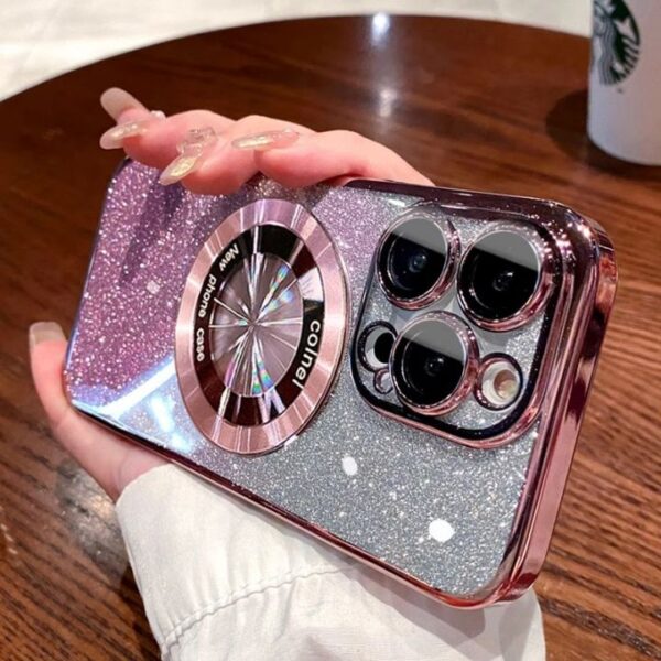CD Electroplate Magnetic Gradual Glitter Mobile Phone Case for iphone 16E 15 14 13 12 11 Pro Max Charging TPU Protect Back Cover