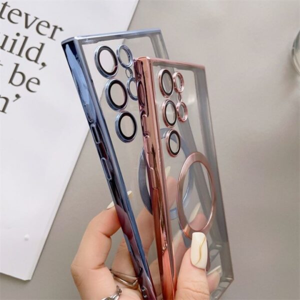 Electroplate CD Magnetic Transparent Phone Case for Samsung S24 ultra S22 Plus S21FE Note20