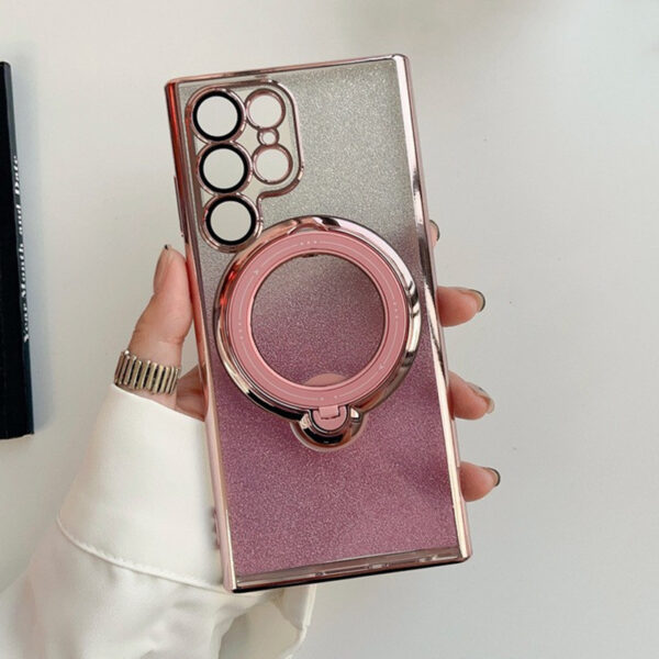 Luxury Electroplate Glitter Transparent Magnetic Holder Phone case for Samsung S25 ultra S24 S23plus