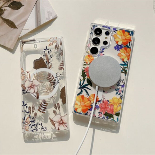 Fashion Transparent IMD Magnetic Flower Phone Case for Samsung Galaxy S24 S23ultra S22
