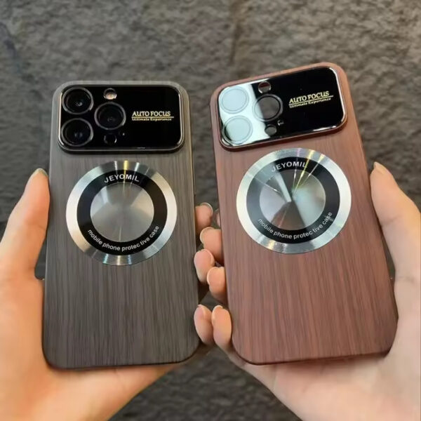Magnetic Wood Phone Case for Iphone 16 15 14 13 12 11 Pro Max Wooden Large Lens Window Anti Fall Protect Back Cover
