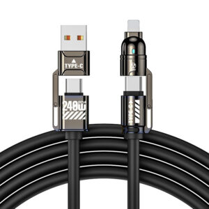 240W Fast Charging 4 in 1 Double Type C Data Cable PD High Quality 1M 2M USB Silicone Charger Cable for iPhone Samsung