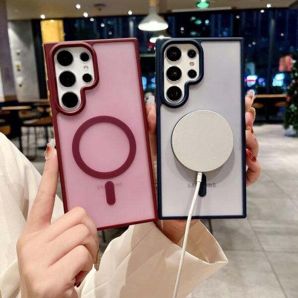 Matte Magnetic Charging Mobile Phone Case for Samsung Galaxy S25 S24 Plus S23 ultra S22 S21 Shock Proof TPU PC Cover