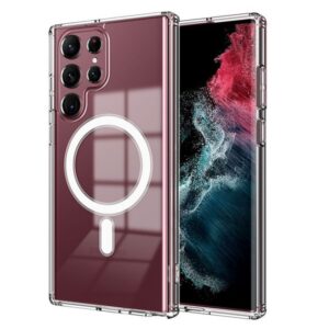 He5800e1a366b4545b306f5331eac6346B Transparent Magnetic Mobile Phone Case for Samsung S24 S23 S22 Plus Clear Charging Back Cover Protect Shell Bulk