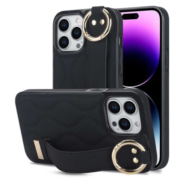 Luxury Wave Puffer Leather Back Cover With Strap Phone Case for iPhone  Cover for Samsung
