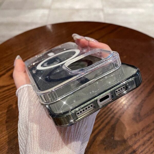 High Quality Magnetic Charging Transparent Glitter Phone Case for iPhone Cover for Samsung Galaxy