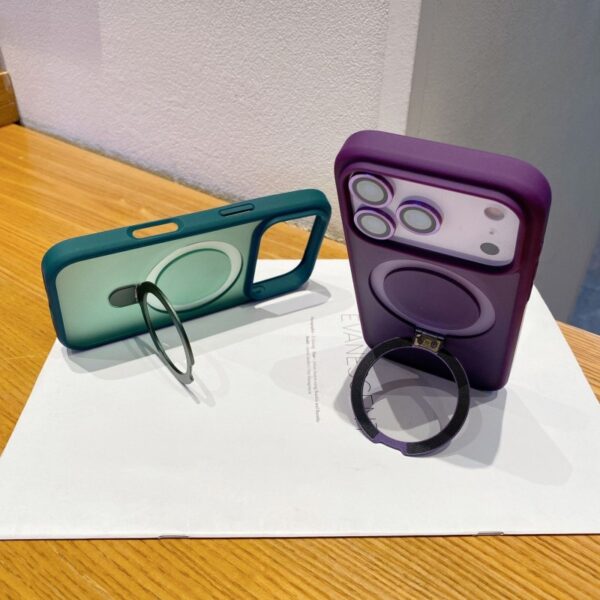 Magnetic Frosted Transparent Mobile Phone Cases for iPhone  With Holder Shockproof Back Cover Lens protection